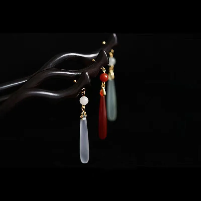 Traditional Wooden Black Hair Stick Chinese Style Hanfu Moon Tassel Hair Pin Clips Vintage Chopstick Headwear For Women Jewelry