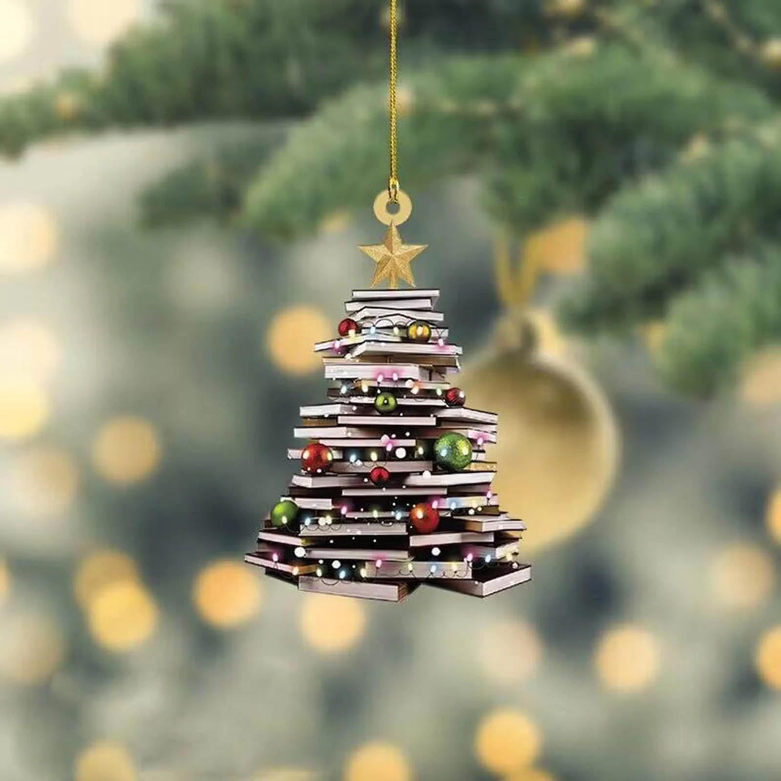 Acrylic Flat Hanging Printing Books Pendant Home Tree Window Decor Gift for Book Lovers Creative Book Christmas Tree Ornament