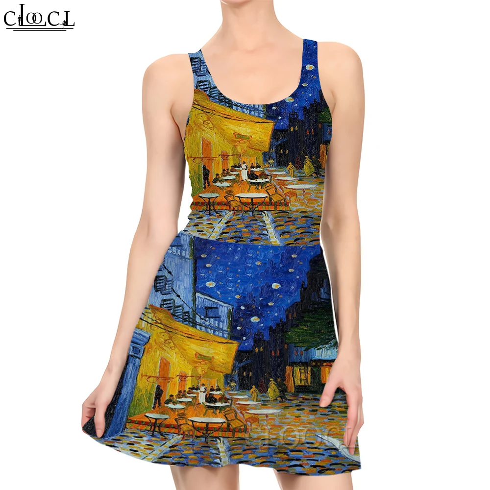 CLOOCL Women Dress Japanese Van Gogh 3D Printed Female Streetwear Summer Dress Casual Sleeveless Lady Beach Dresses Dropshipping