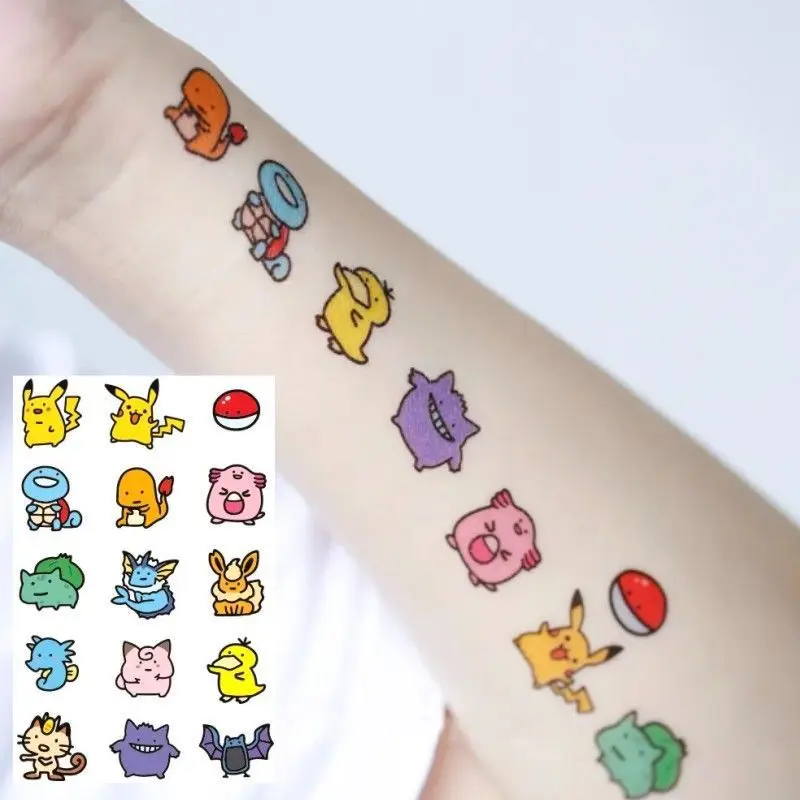 Pokemon Pikachu Duck Tattoo Sticker Cartoon Cute Waterproof Lifelike Decorative Sticker Wholesale Boys and Girls Holiday Gift