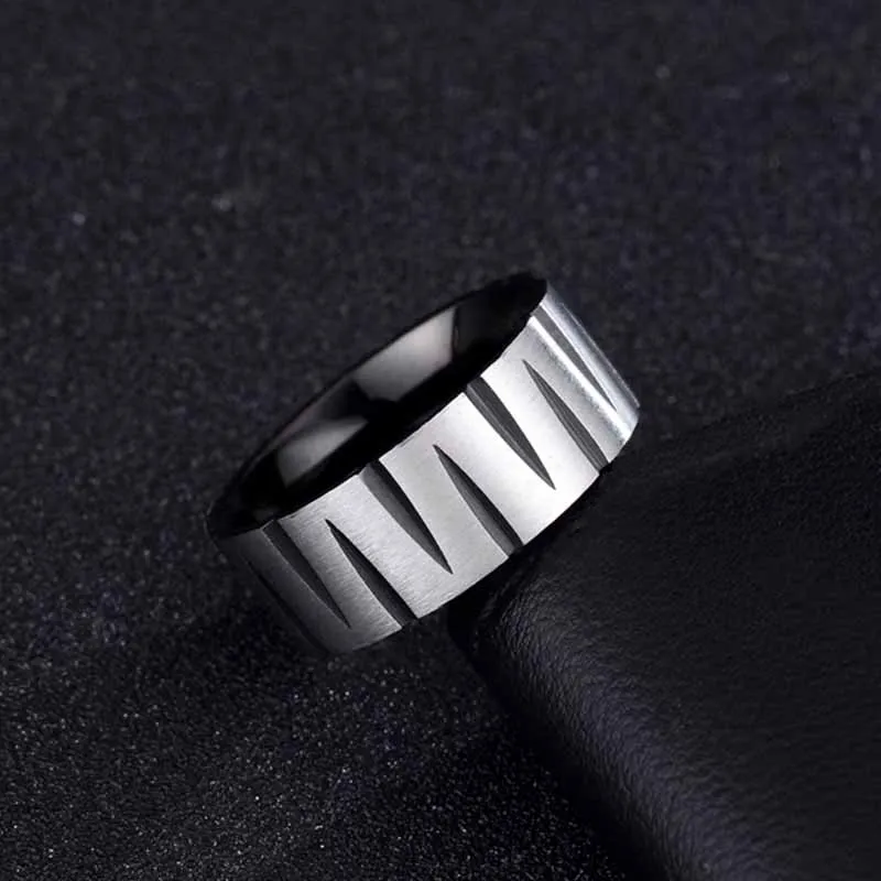 8mm Stainless Steel Inner Arc Mirror With Pointed Conical Pattern Brushed And Cool Punk Men\'s Ring Customize your own jewelry