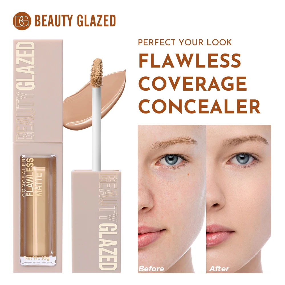Beauty Glazed 10 Color Flawless Matte Concealer,High Coverage Waterproof Oil Control Moisturizing Long Lasting Liquid Contour