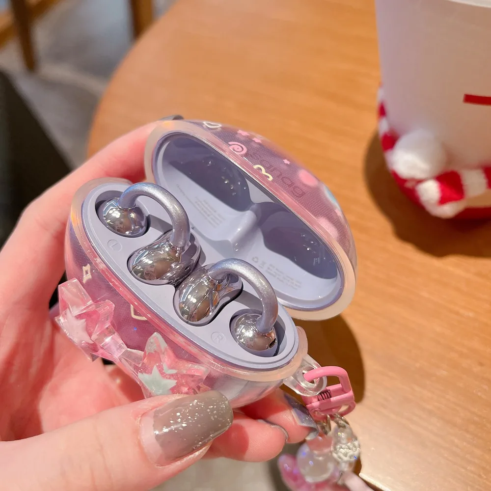 For Sanag S6S Free Clip Case 3D Star Flower Earphone Soft Cover For Sanag S6S FreeClip Headphones Box Fundas With Keychain