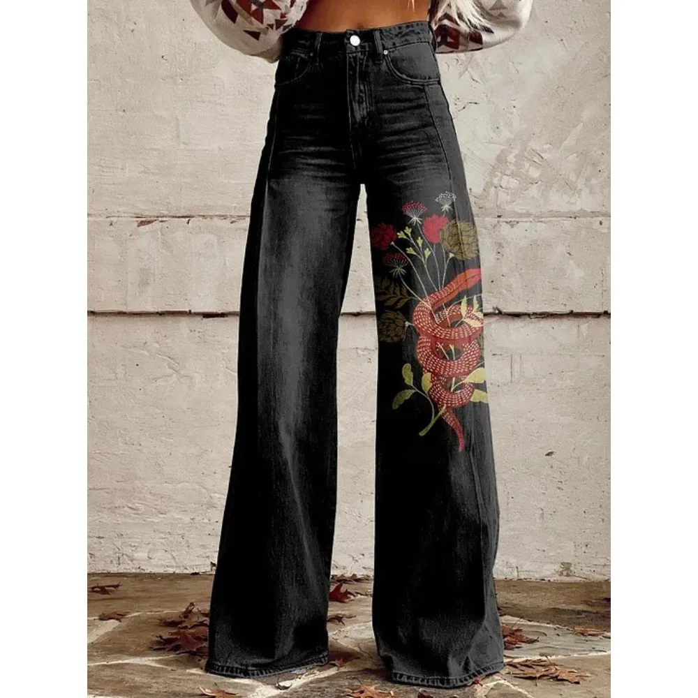 Damen Y2K Tie-Dye Graffiti-Print Hose mit hoher Taille und weitem Bein, Farbverlauf, Streetwear, lässige, lockere Hose mit Taschen, XXS-3X – Detail 8