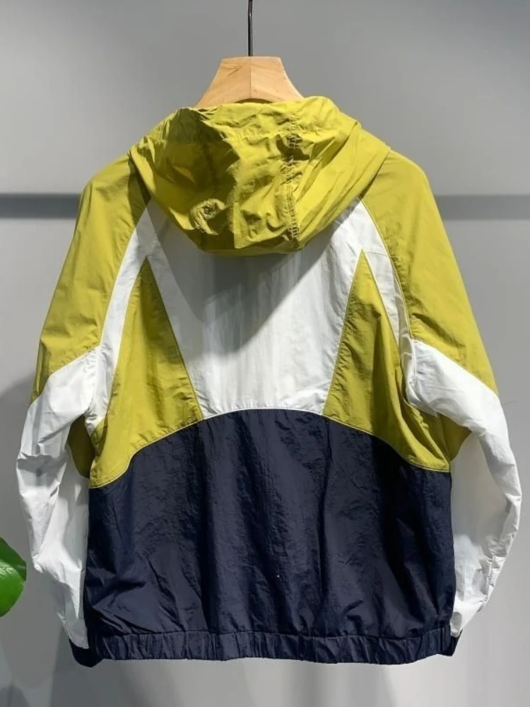 2026 New Lightweight Color Block Hooded Sunscreen Jacket for Men Patchwork Breathable Sun Protection Casua Outdoor Outerwear