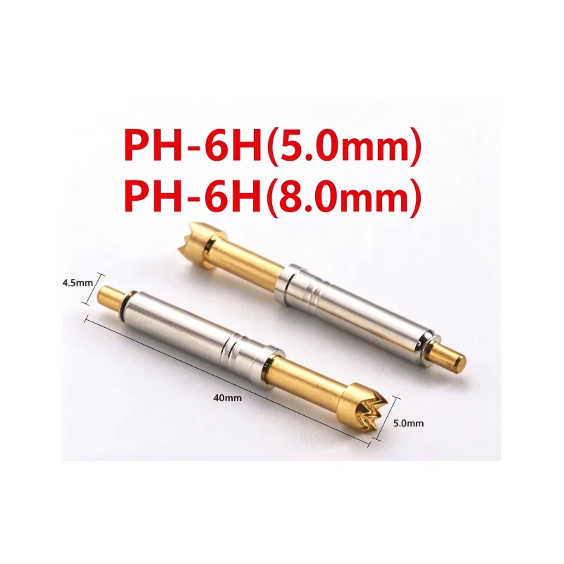PH-6H Spring Test Probe 4.5mm Pogo Pin Plum Tip 5.0mm 8.0mm Head Instrument Test Needle 50Pcs/Pack For Industrial Power PCB Test