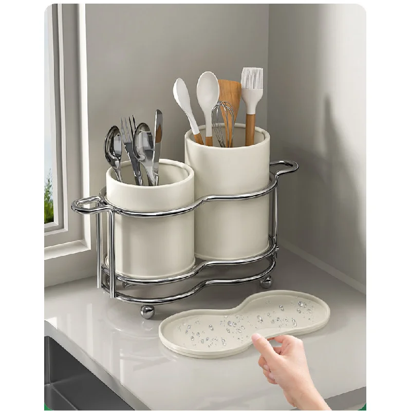 

Thickened Stainless Steel Cutlery Storage Rack,Kitchen Countertop Utensils Holder,Chopsticks Knives Forks Draining Organizer