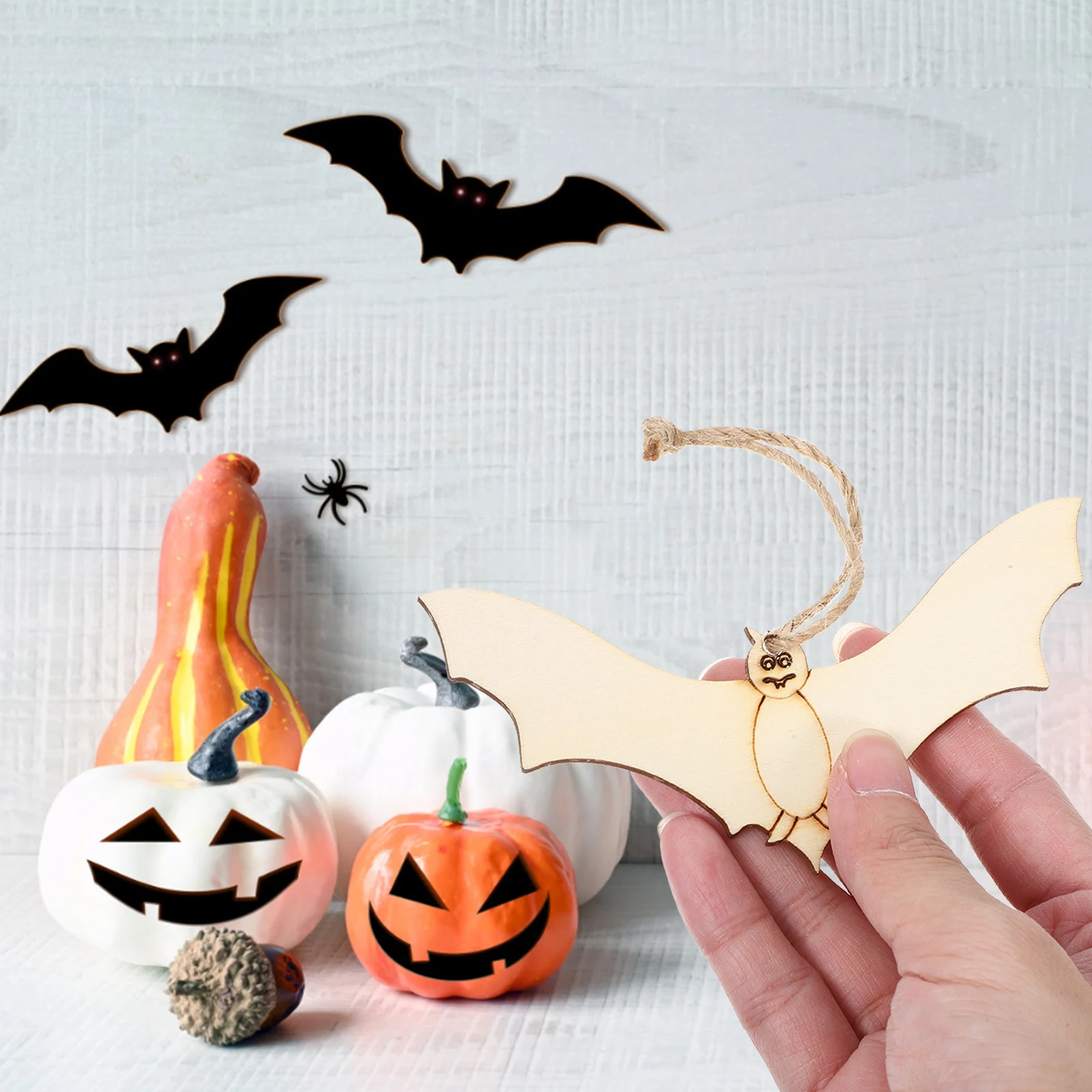 

20Pcs Natural Wood Bat Slices Halloween Wooden Pendant Party Decoration DIY Crafts Halloween Ghost Festival Props