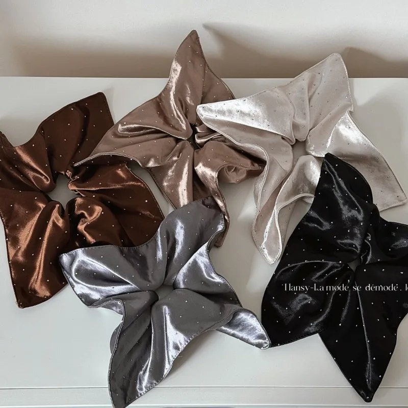 Serviette carrée en diamant pour femmes, bandeau rétro en satin pour gros intestin, cravate pour cheveux, grande taille, couvre-chef