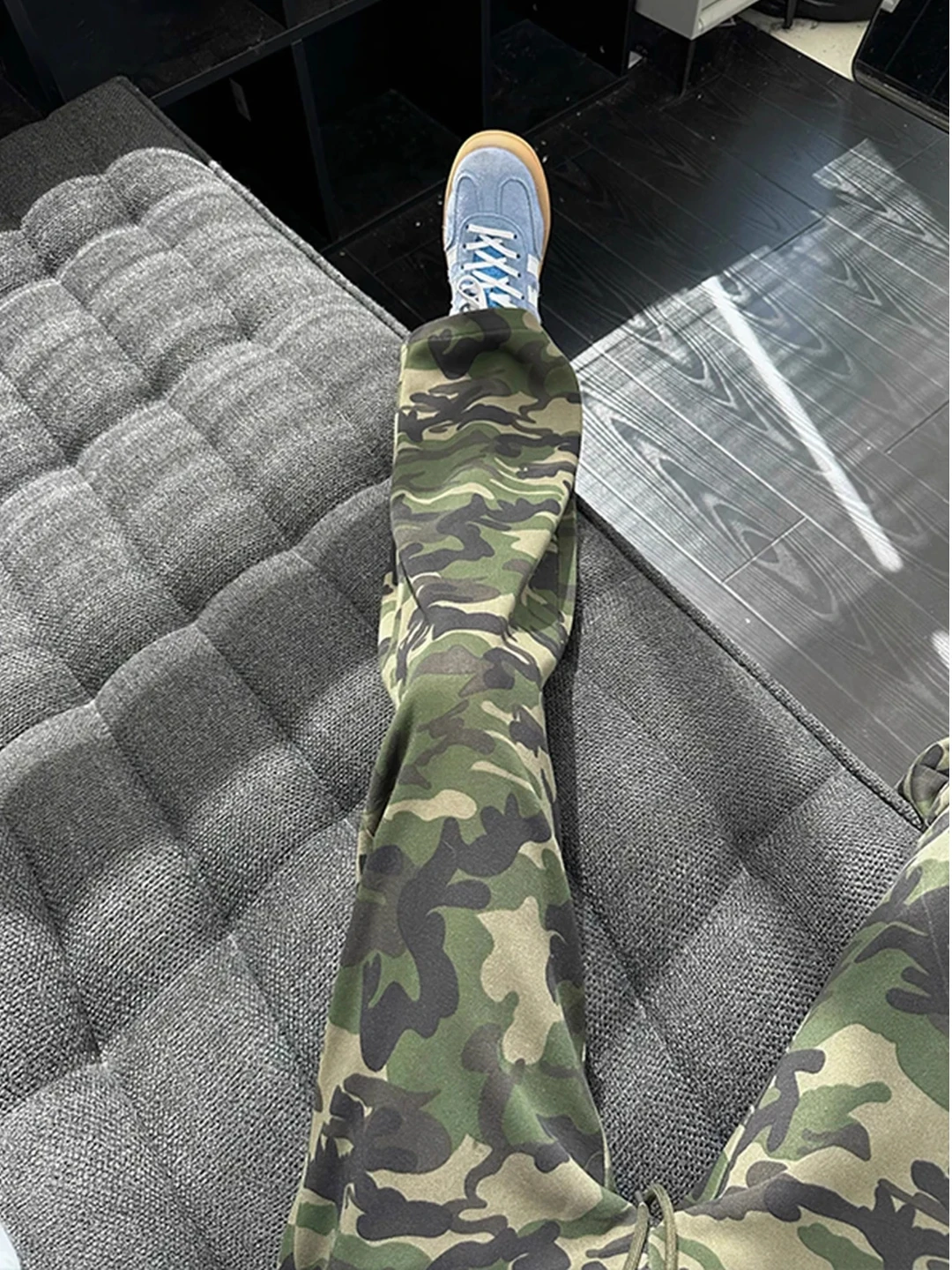 Cleanfit Men's Camouflage Straight Leg Pants Autumn American Retro Bell Bot Heavyweight Sports Knife  Sweatpants