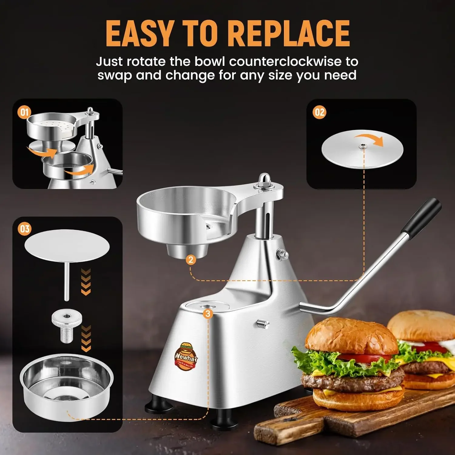 خصومات رائعة. صانع فطائر البرجر التجارية 3 في 1 مكبس همبرغر باتي صنع 4/5/6 بوصة من الفولاذ المقاوم للصدأ برغر سماشر همبر