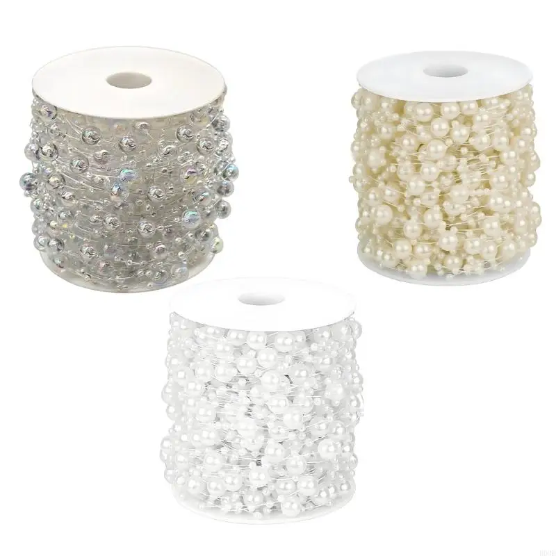 60M Long Plastic Pearls Chain Artificial Pearls Strand for Scrapbooking Flower Arrangement Handmade Costume Sewing Craft B03E