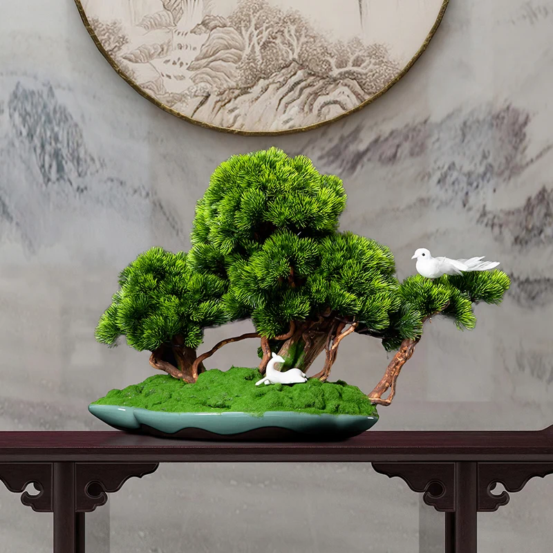 Simulation Welcome Pine Bonsai Office Decoration Living Room Home Green Plant Fake Tree Entrance Hotel Club Soft