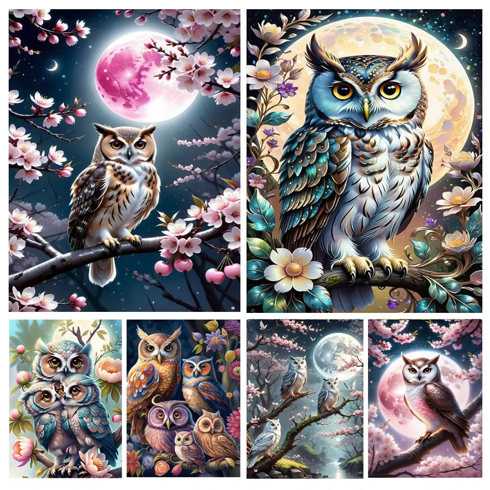 Yeni varış 5D Diy elmas boyama ağacı baykuş ay resim Rhinestones mozaik kiraz çiçekleri çiçek nakış el yapımı hobi