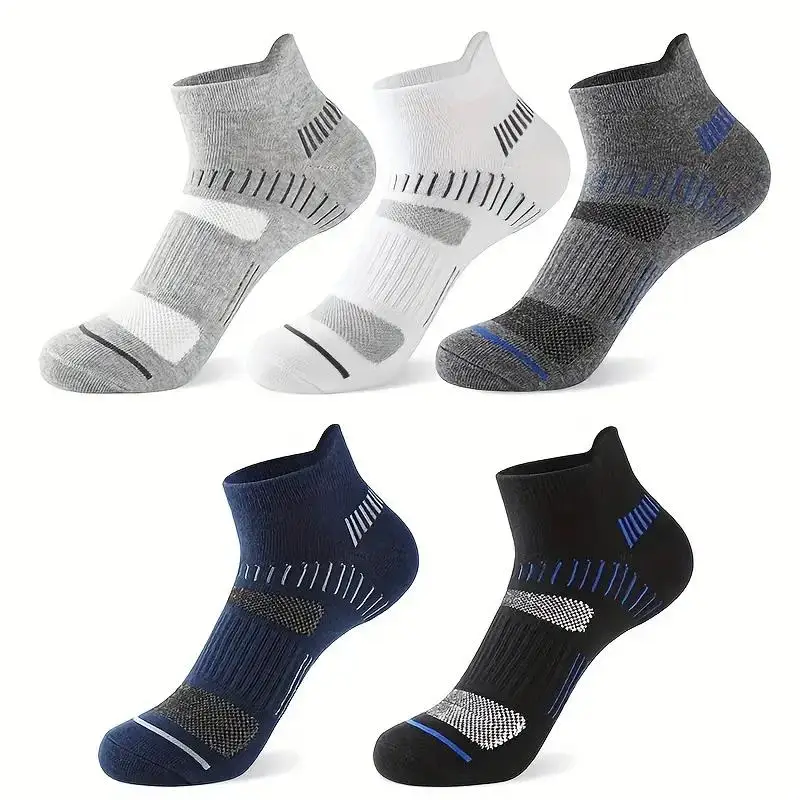 

5pairs Men's Athletic Socks, Cotton Breathable Sweat Absorbing Socks, Short Crew Socks For Men