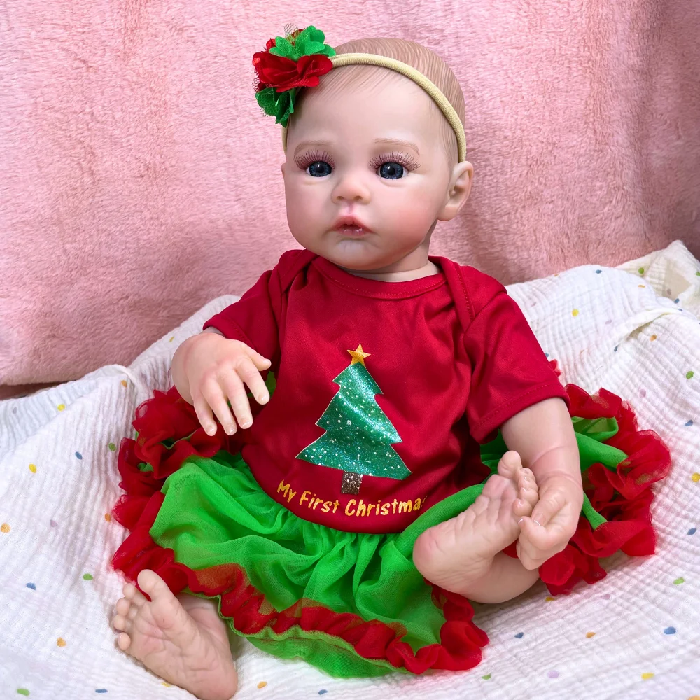 MRB 18인치 메도우 리본 베이비돌 신생아 사이즈 풀 비닐 바디 여자아이 세탁 가능 3D 피부 가시혈관 인형 크리스마스 선물 장난감
