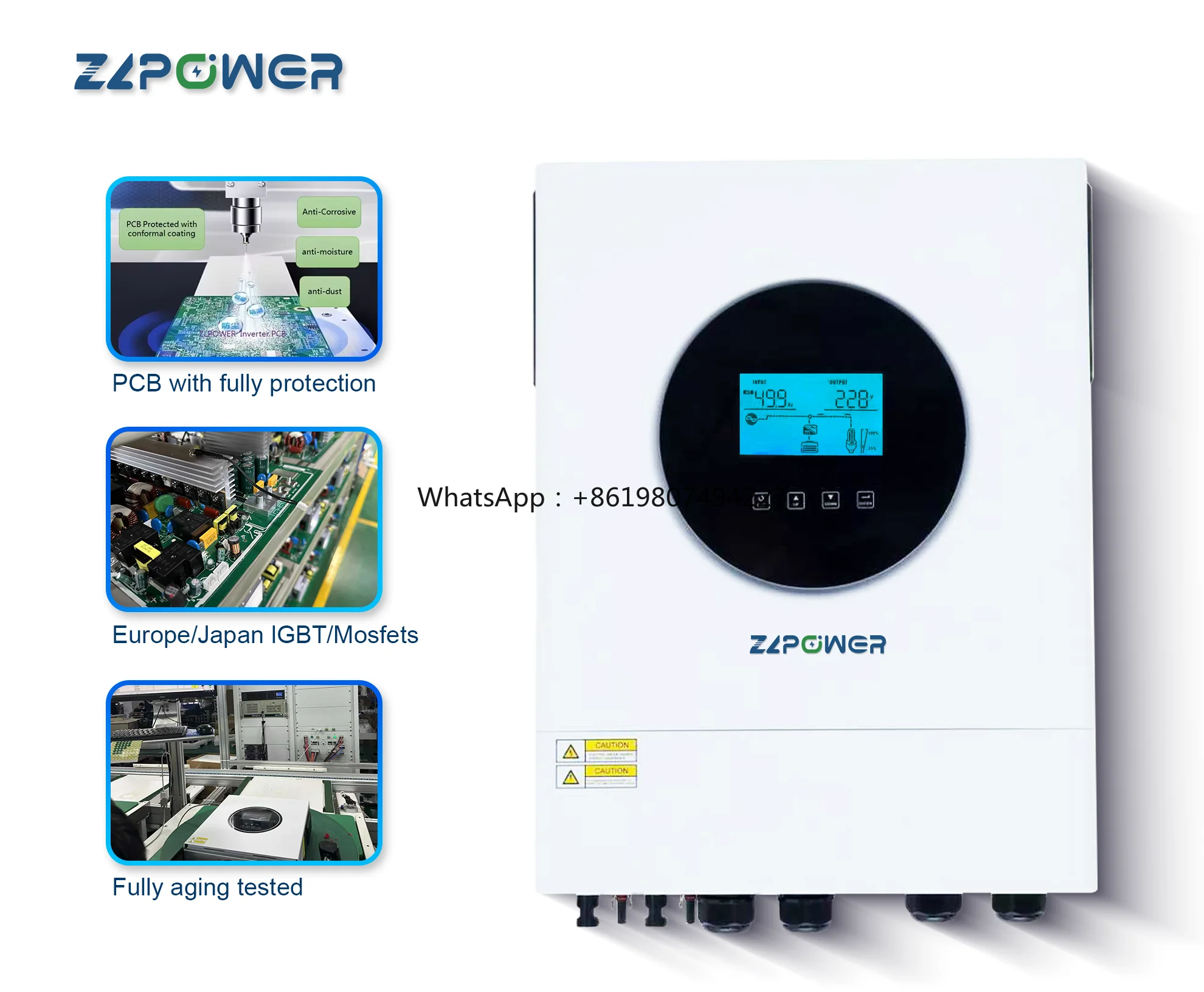Industrial Standard Hybrid Solar Inverter 120V 8KW 10KW 200A MPPT Dual 120V/240V 48V 240V Split Phase LiFePO4 Battery Support