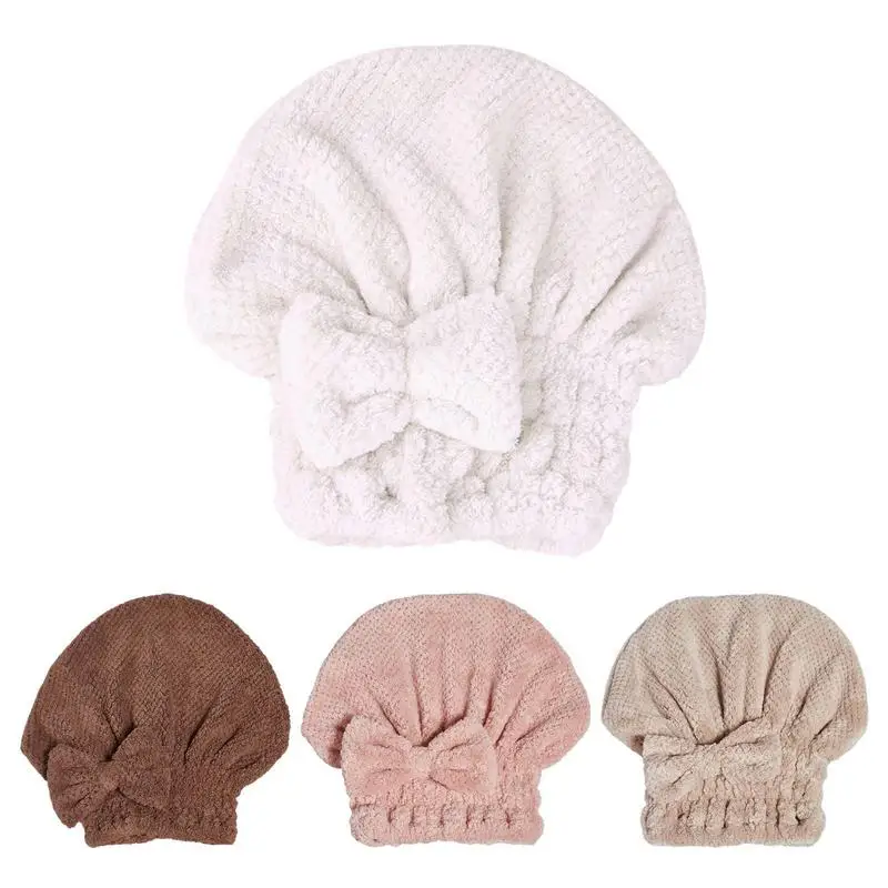 

Hair Towel Women Hair Drying Hat Bath Towels With Bow Knot Absorption Turban Hair Dry Cap Perfect For Women Anti Frizz Hair Hat