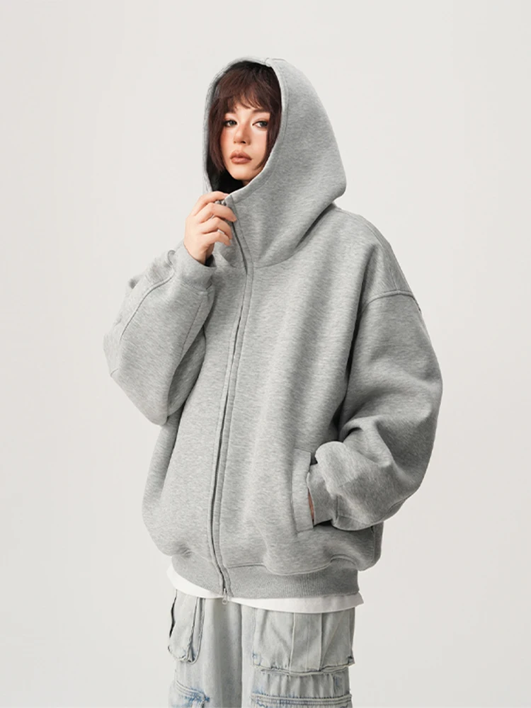 سترة بغطاء للرأس ثقيلة الوزن من American High Street Jaet فضفاضة تناسب الخريف العلامة التجارية العصرية متعددة الاستخدامات تصميم للزوجين سترة مفتوحة...