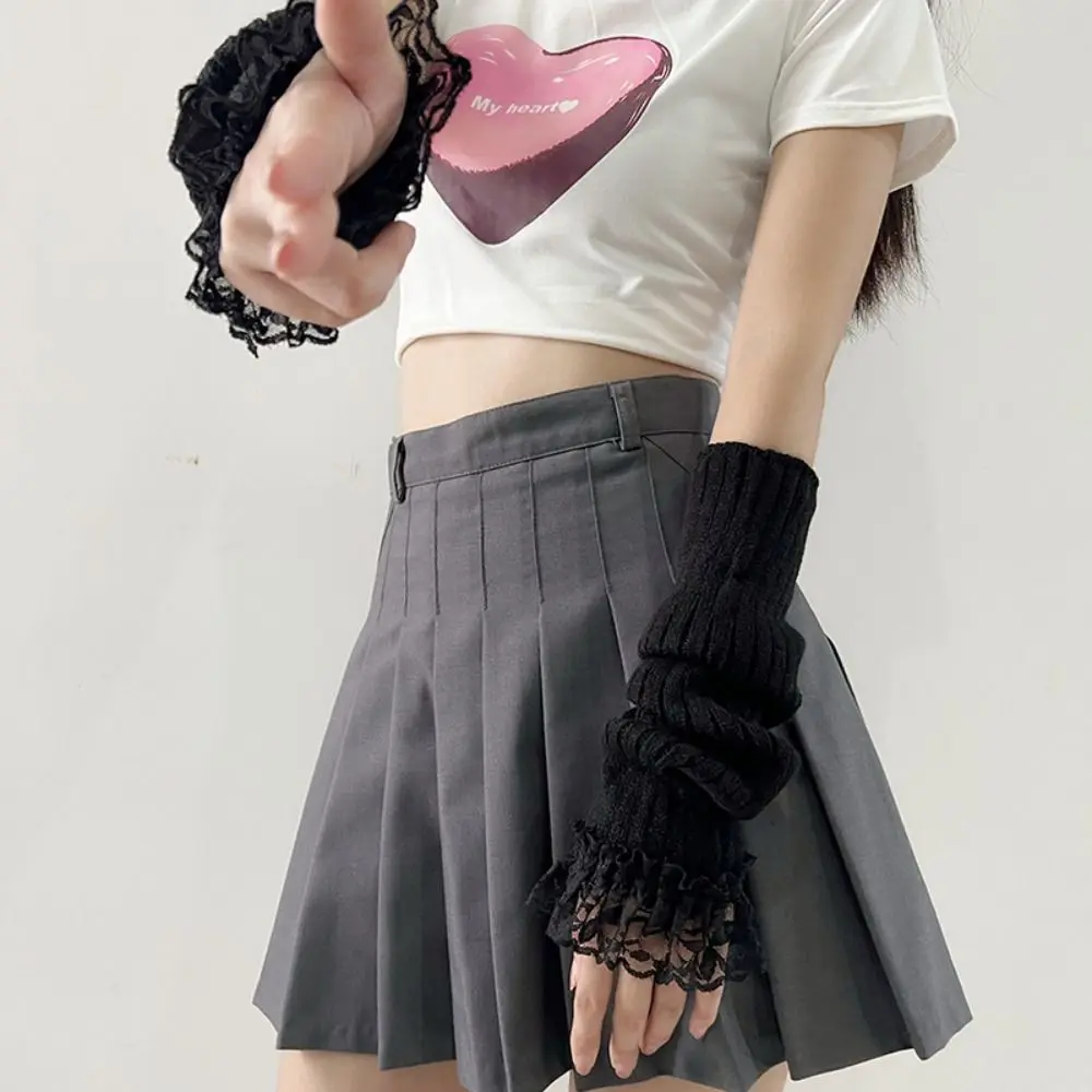 Mode japanischen Stil Y2K Spitze Oversleeve Gothic Harajuku JK Lolita Arm Ärmel Punk süße gestrickte Handschuhe Mädchen