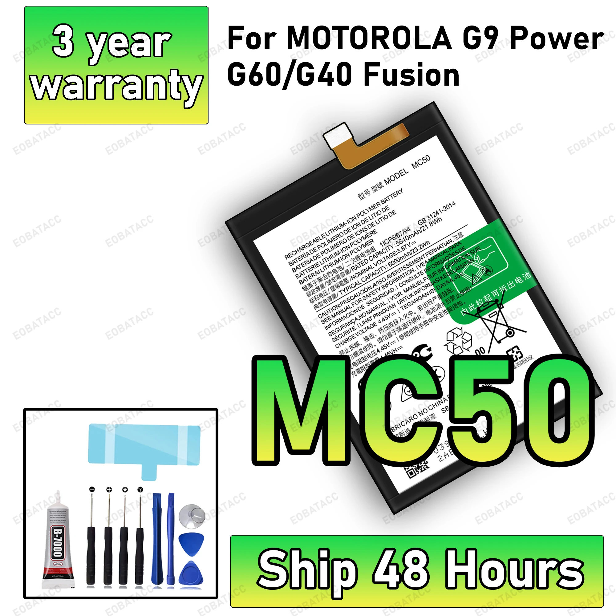 

100% New High Quanlity Battery MC50 For Motorola G9 Power/G60/G40 Fusion Battery + Free Tools