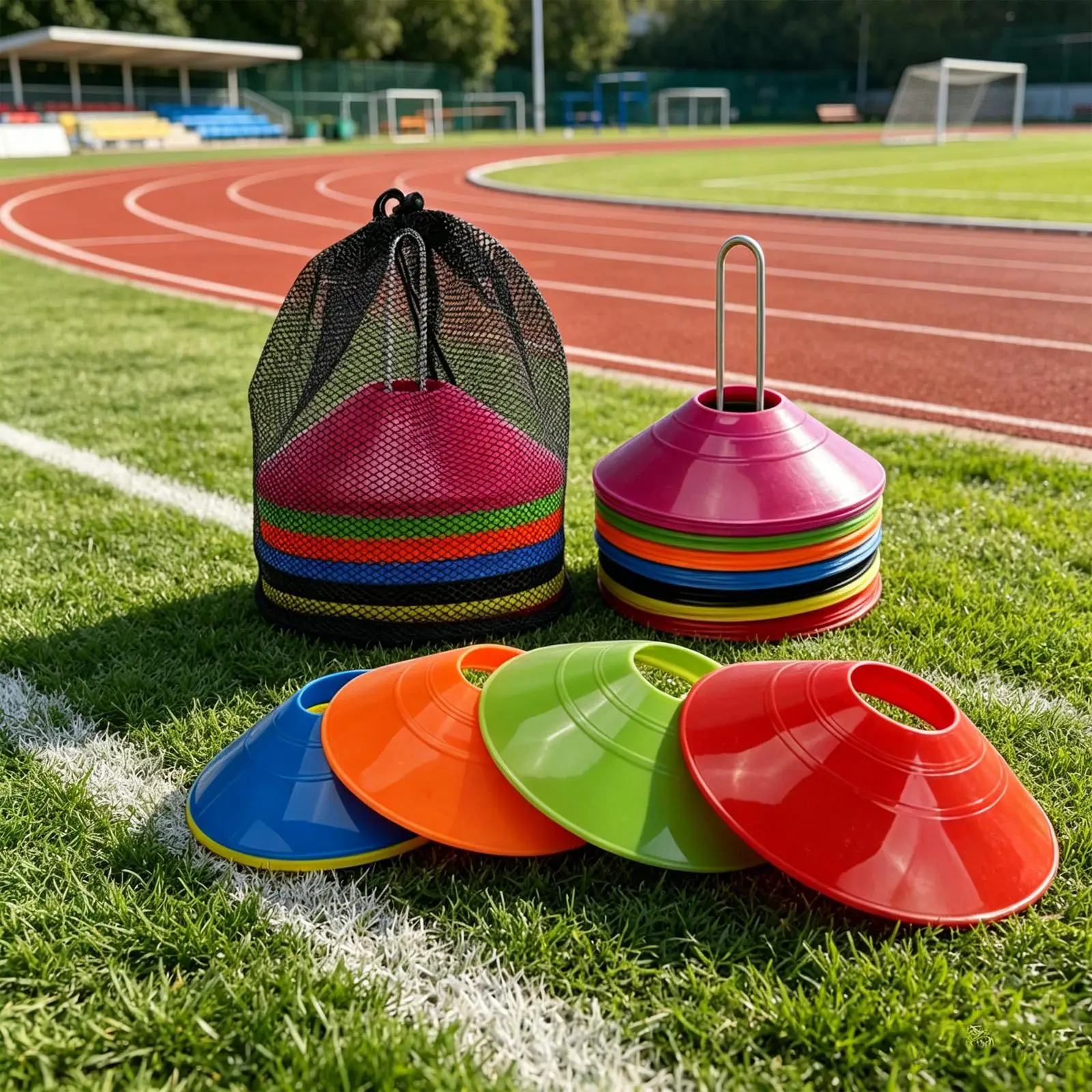 

Sports Cones 50 Pieces Stackable Portable Colorful Equipment Soccer Cones With Holder For Football Basketball Baseball Training