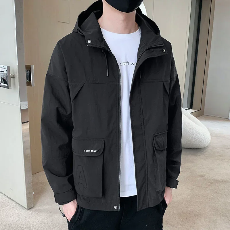 2023 Autumn Winter Mens Cotton Long Sleeve Windproof Jackets Coats New Warm Male Black Coats