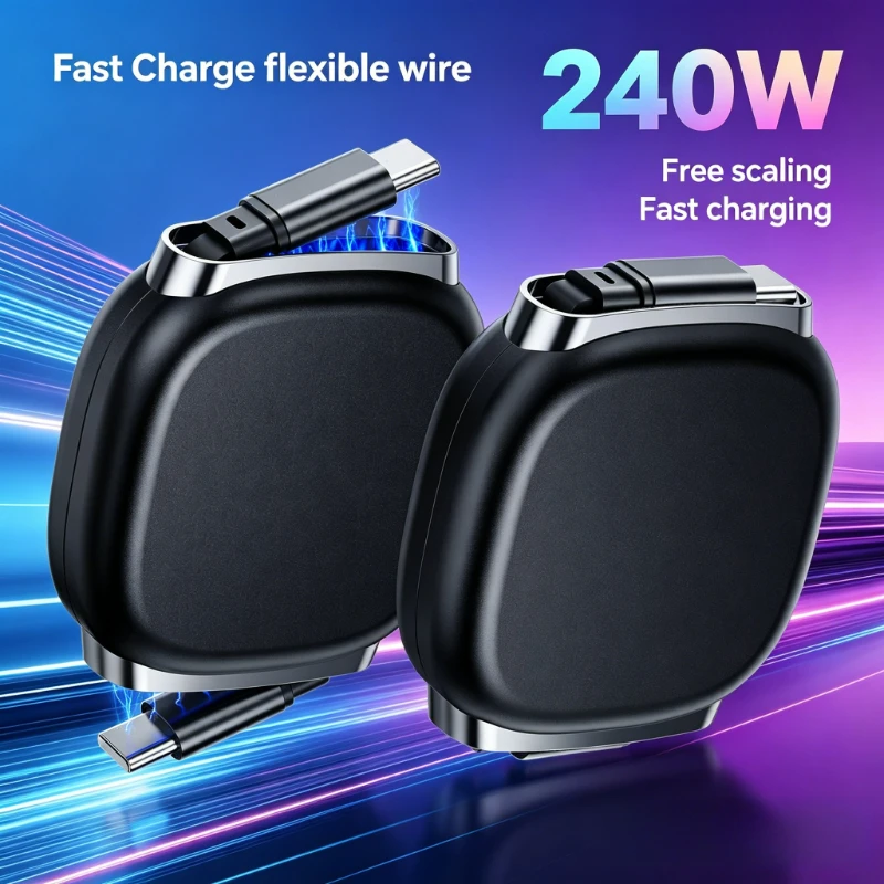1m Telescopic Type-C Cable 240W Fast Charging, Universal Charging Cord for IPhone IPad Galaxy S25 S24,2pack