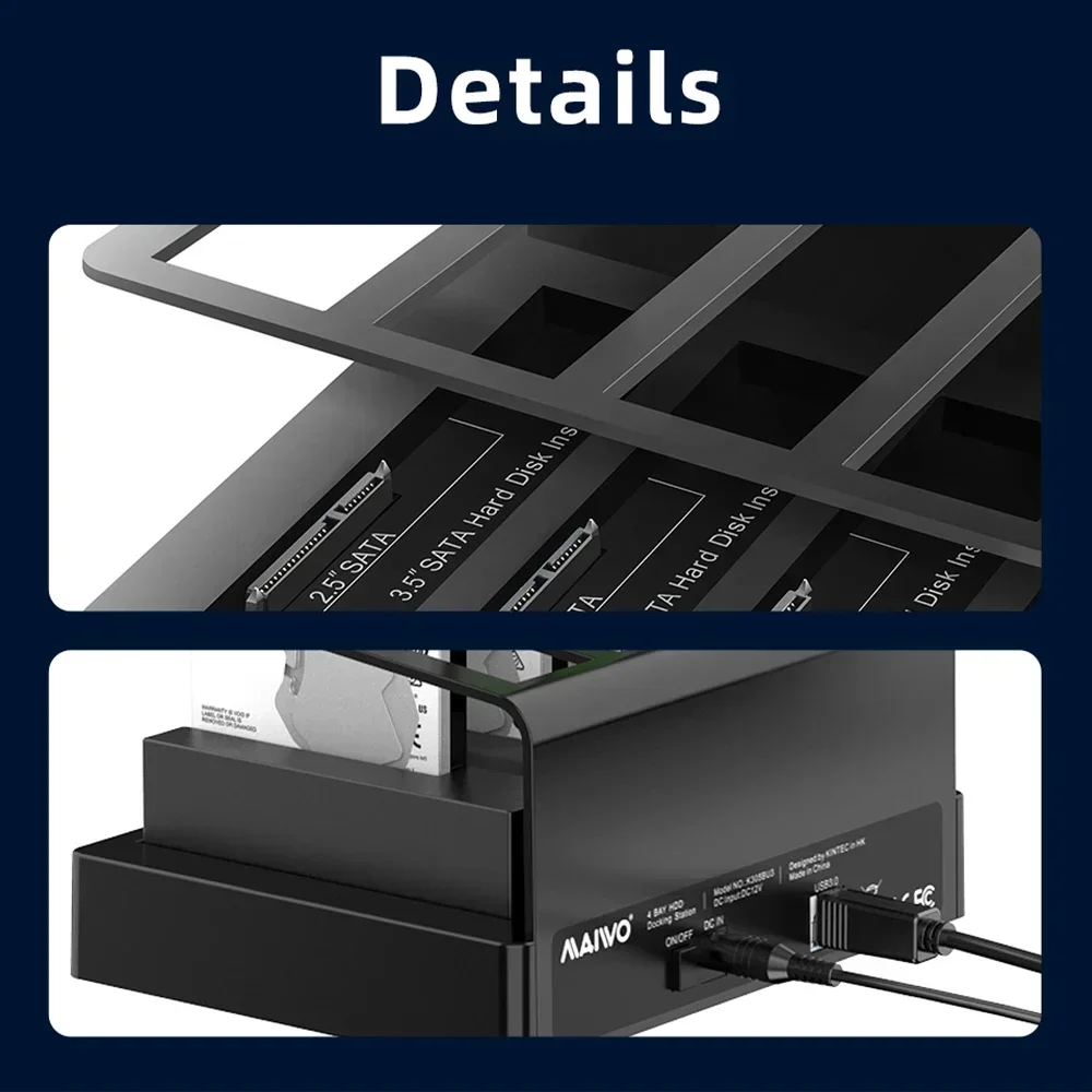 Maiwo 2.5 e 3.5 polegadas 4 bay gabinete de disco rígido sata para usb 3.0 hdd ssd estação de acoplamento de disco rígido externo com adaptador de energia 7a