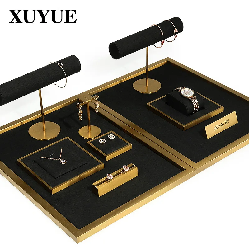 

New jewelry props black microfiber display stand set necklace ring jewelry storage display counter display holder