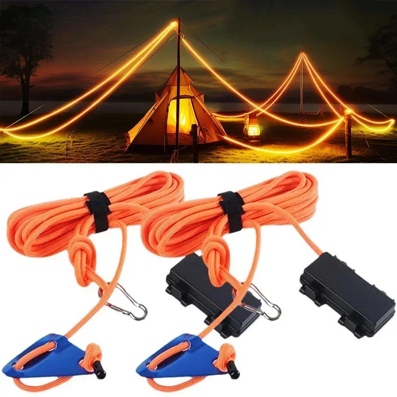 LED Camping Wind Rope Luminous Lamp Awning Tent Roof Anti-Trip Night Warning Atmosphere Light Outdoor Windproof Rope Light