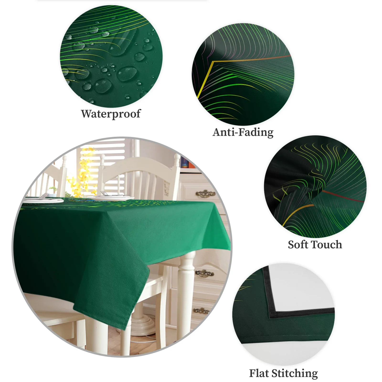 Green Peacock Feathers Waterproof Tablecloth Kitchen Decorative Rectangle Table Cover Home Party Dining Room Round Table Cloth