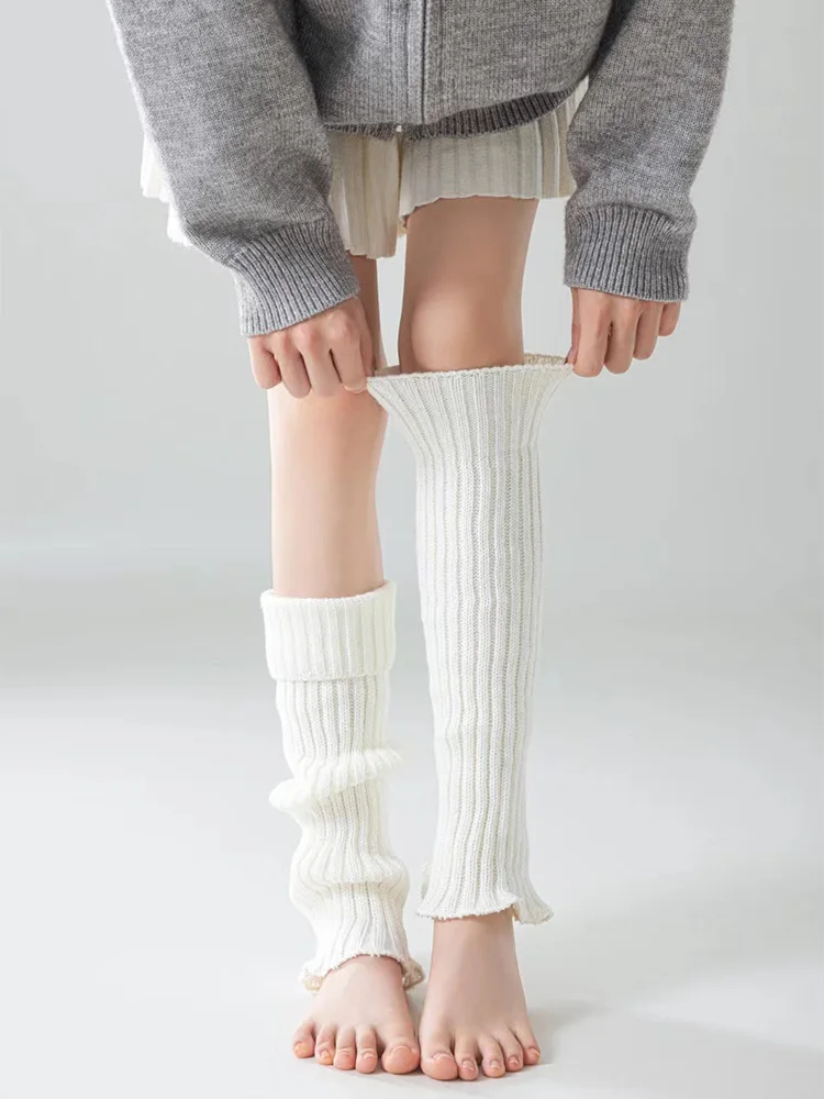 Winter Foot Warmers Knit Leg Warmers Rib-Knit Knee-High Leg Warmer Socks Women's Solid Fashion Versatile Wear Simple Pile Socks