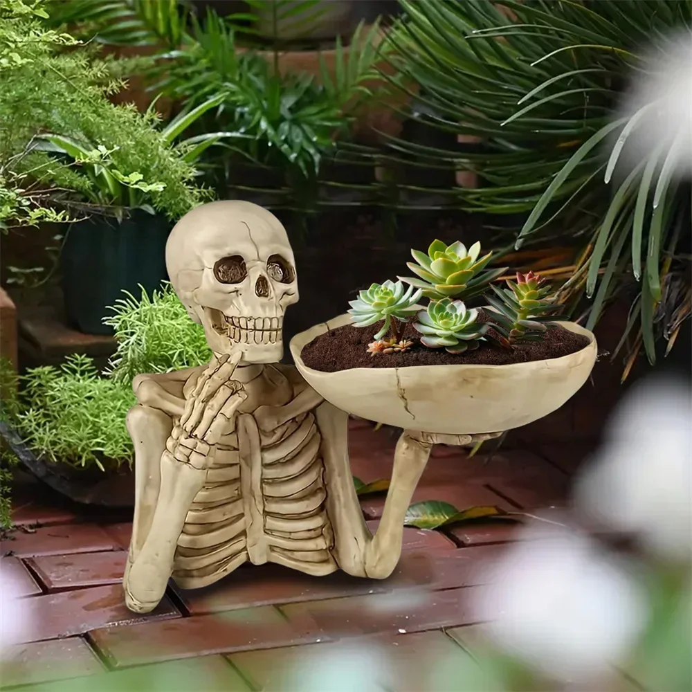 Resin Skull Tray Decorative Ornament Intricate Skeleton Design for Halloween Decoration Holiday party Prop Gift Figurines