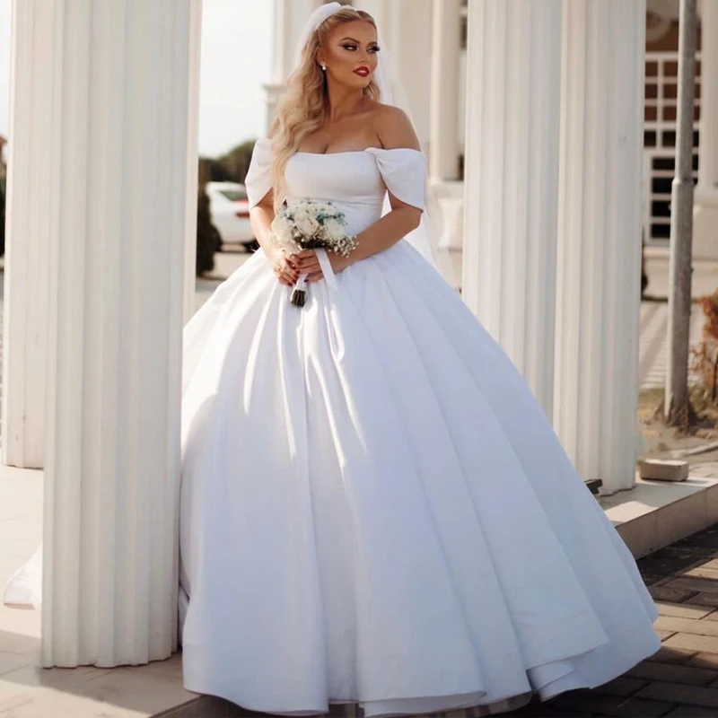 

Eightre Elegant Wedding Dresses 2022 Off The Shoulder Bride Dress White Bobo Beach Satin Princess Wedding Evening Gown Plus Size