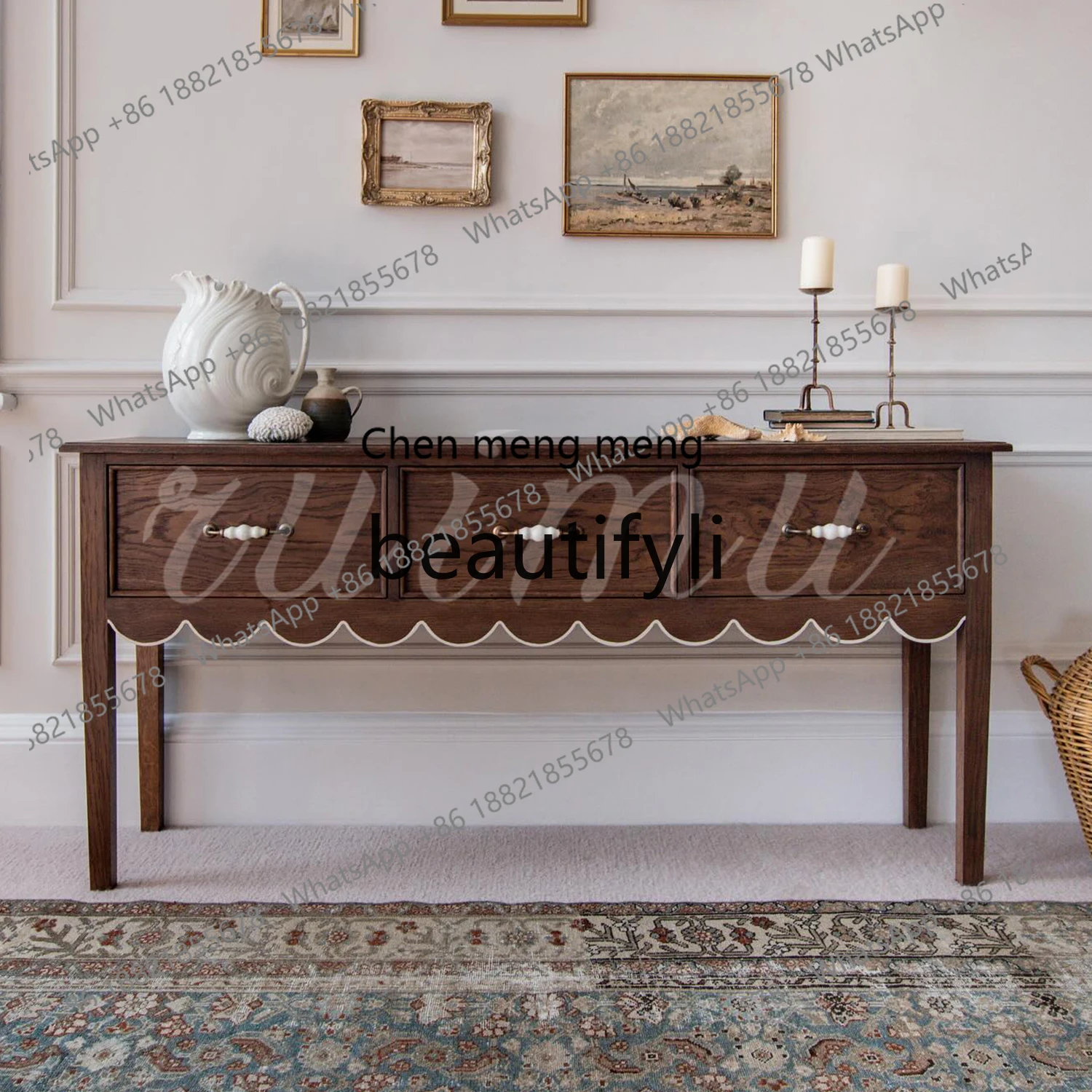 

French antique solid wood decorative cabinet, living room foyer entrance table, American retro storage desk