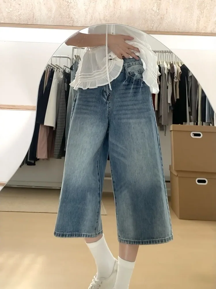 

Свободные широкие джинсы с высокой талией в американском стиле ретро, женские летние новые повседневные хлопковые джинсовые брюки с высокой талией, свободный крой
