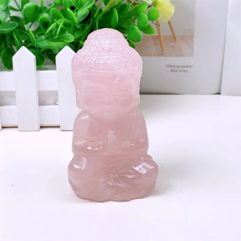 10CM Natural Rose Quartz Buddha Carving Polished Reiki Healing High Quality Room Decor Energy Gift 1PCS