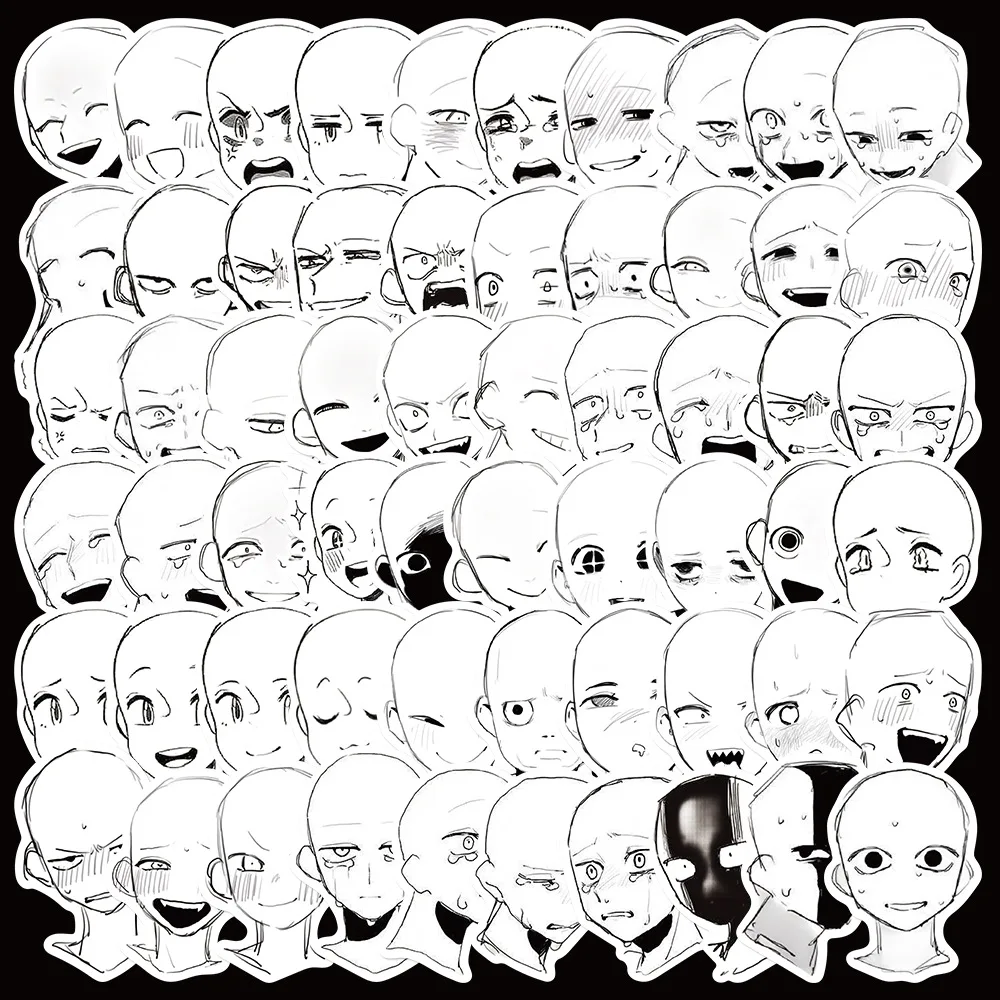 10/60pcs Cartoon Minimalist Character Expression Reference Stickers Character Avatar Sketch Skull Car Mobile Phone Art Sticker