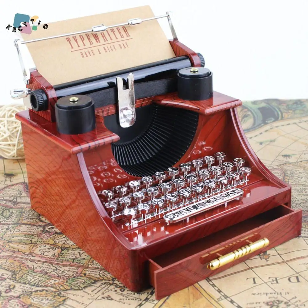 

Creative With Drawer Typewriter Music Box Cartoon Classical Old Typewriter Model Nostalgic Music Box Ornaments Couple