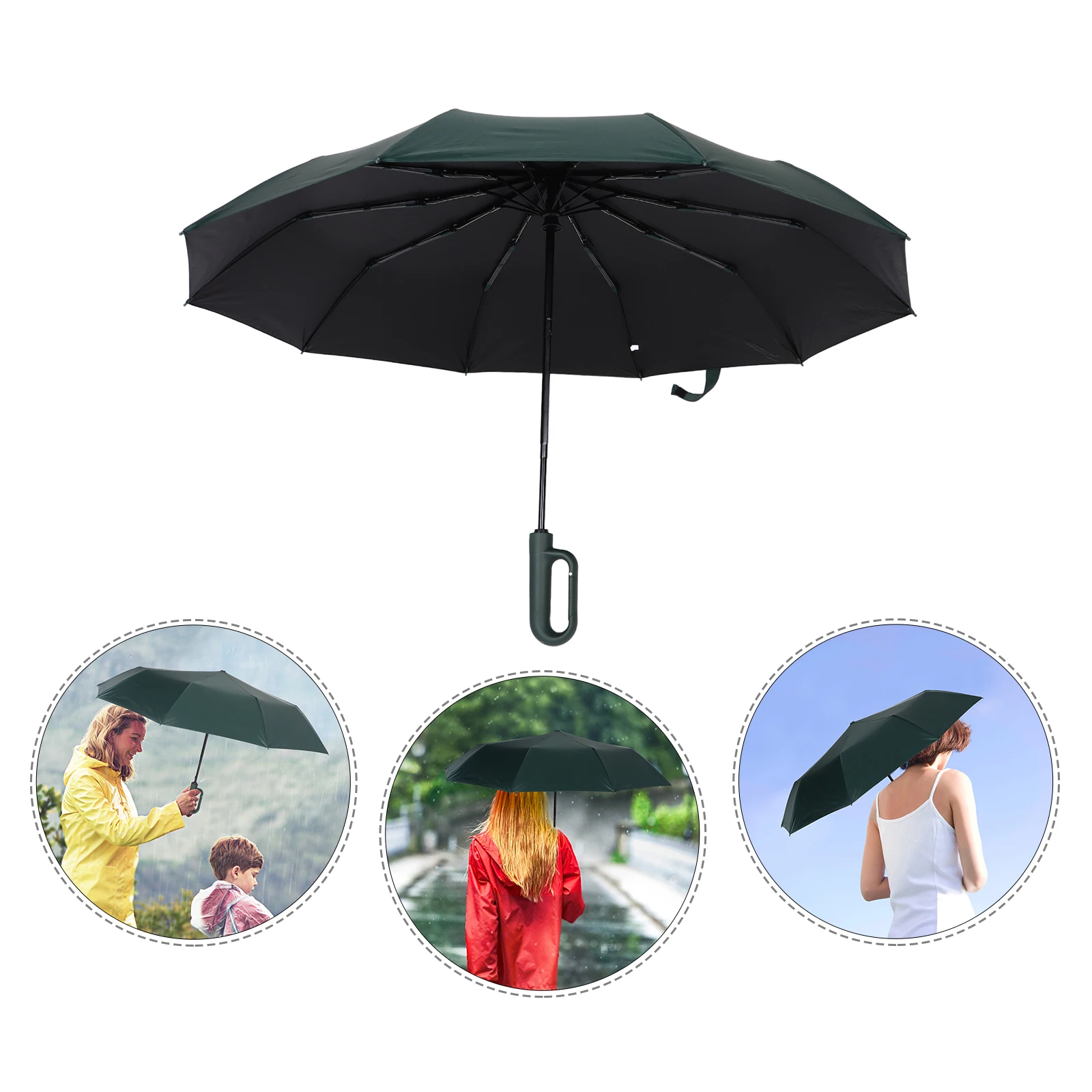 

Folding Umbrella 10 Bones fold Lightweight Compact Beige Steel Handle Portable Travel Rain Small Foldable Outdoor Home Daily