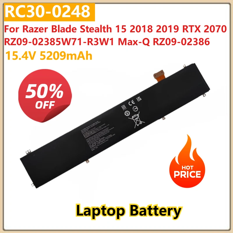 

15.4V 5209mAh RC30-0248 Laptop Battery For Razer Blade Stealth 15 2018 2019 RTX 2070 RZ09-02385W71-R3W1 Max-Q RZ09-02386