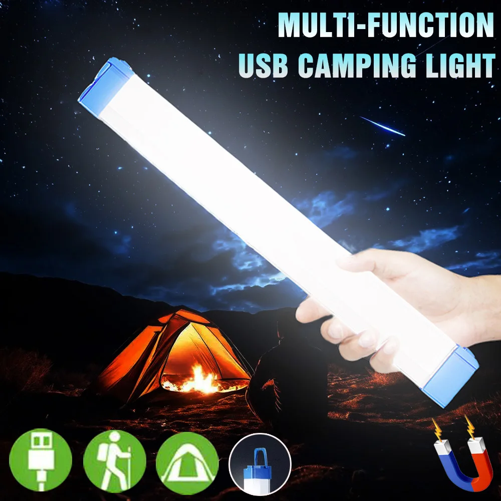 USB Rechargeable Camping Lamp Tube LED Emergency Light Magnetic Portable Lightinging Outdoor Tent Hook Hard Strip Night Light