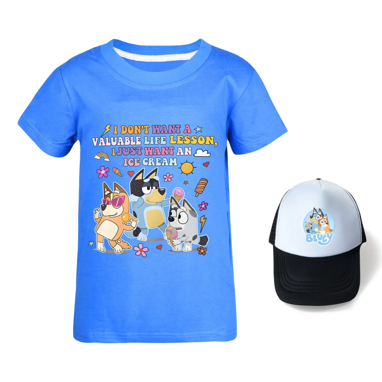 DOGCarton-T-shirt à manches courtes pour enfant, unisexe, avec motif de dessin animé 3D, kawaii, pour garçon et fille, avec chapeau de soleil, 2749