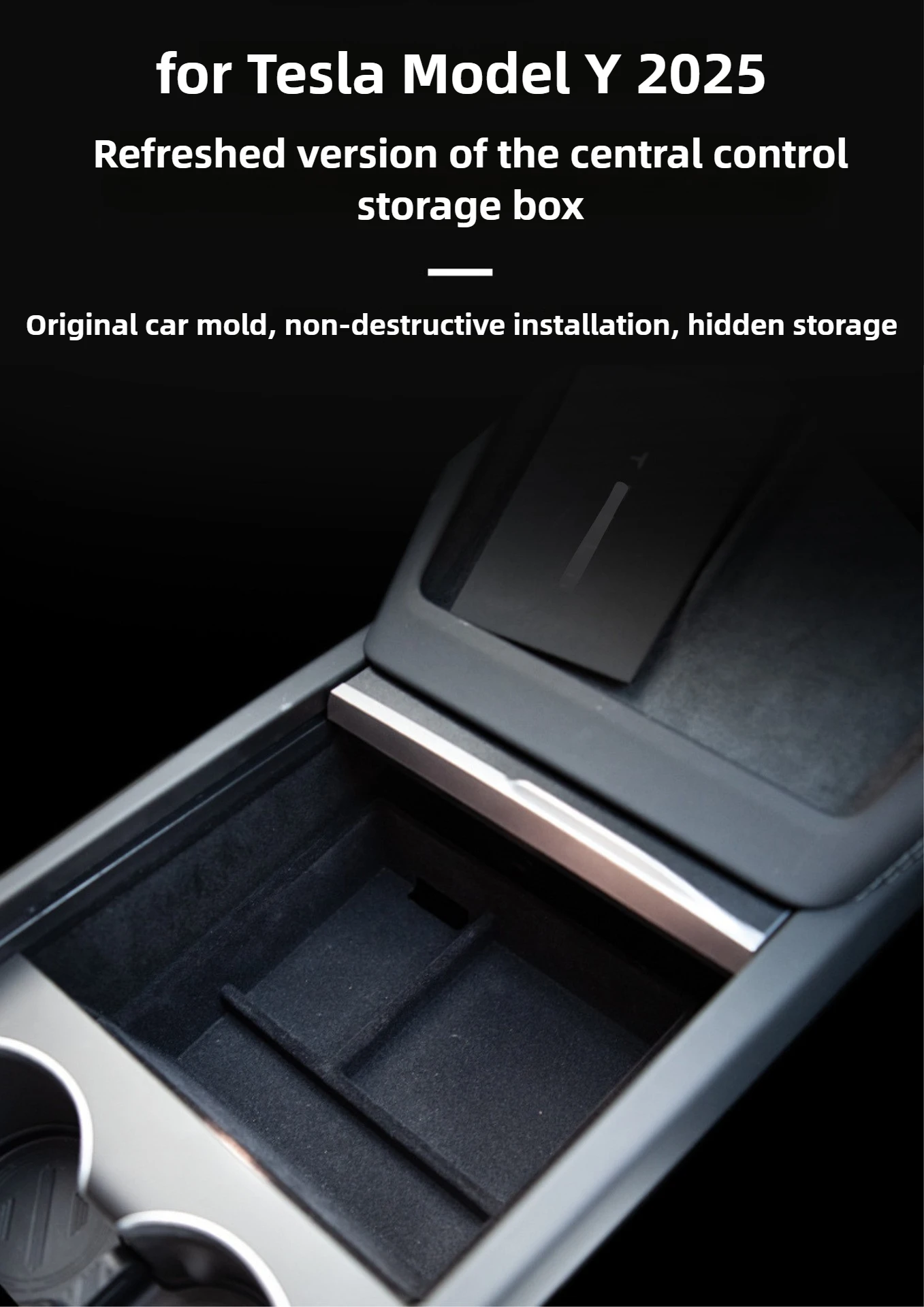 Für Tesla Model Y L Juniper 2026 Mittelkonsolen-Organizer Aufbewahrungsbox Rutschfeste Tassenmatte Armlehnenbox Versteckte Box YL Zubehör – Detail 2