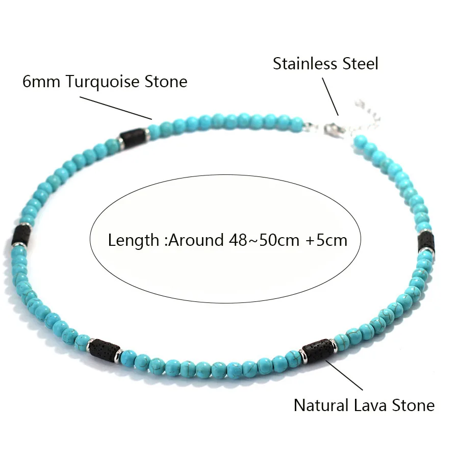New Natural Stone Men Necklace 6mm Tiger Eyes Volcanic Rock Beads Collar Healing Neck Jewelry Accessories Perfect Gift For Him