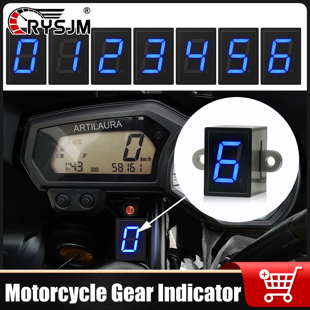 6 Speed Display Gear Indicator Motorcycle Universal Off-road Digital Dash Shift Levers Display for 12V Gear Indicator Monitor
