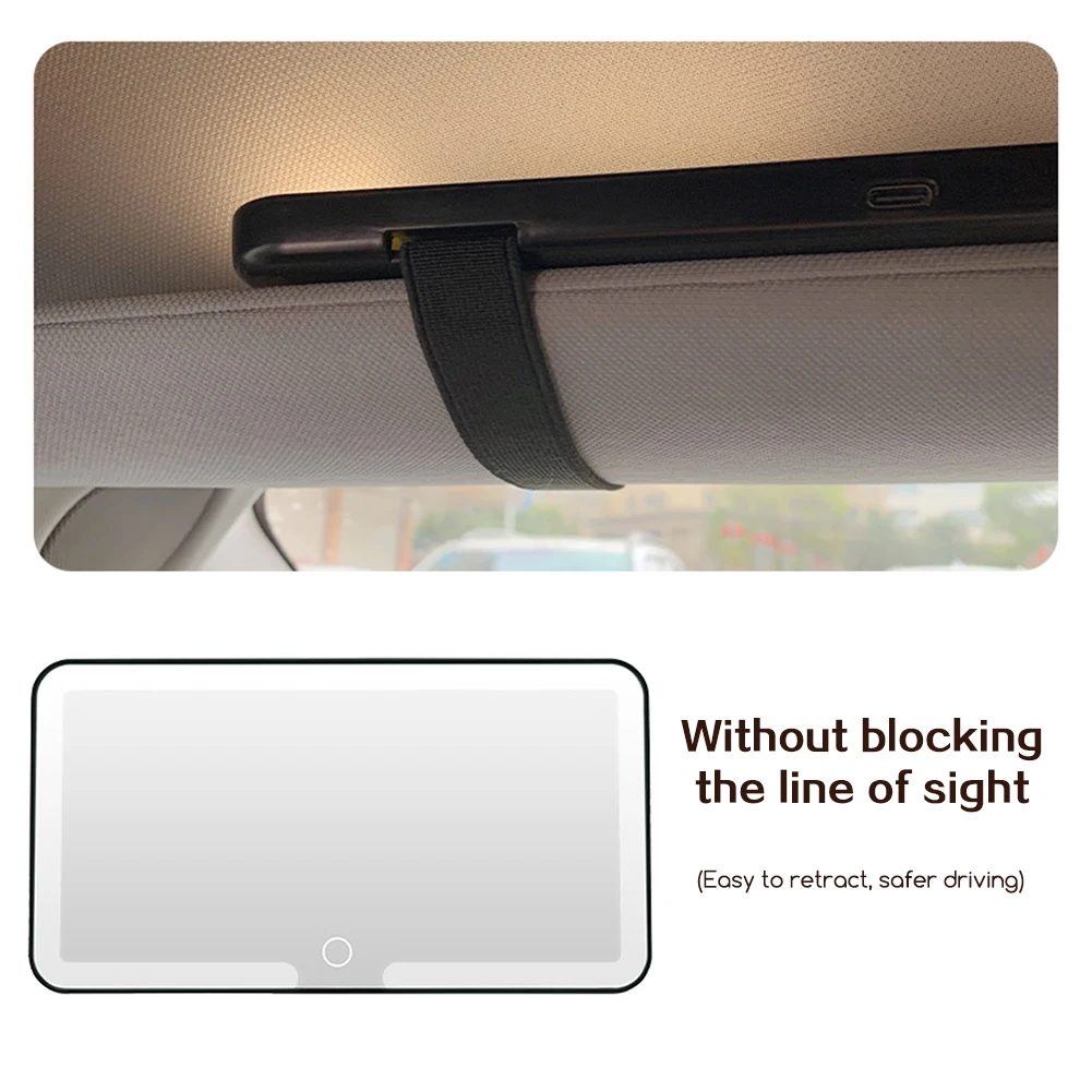 차량 내부 거울 선바이저 플레이트 LED HD 메이크업 거울 소녀 여성용 충전식 조명 유니버설 얇은 화장 거울