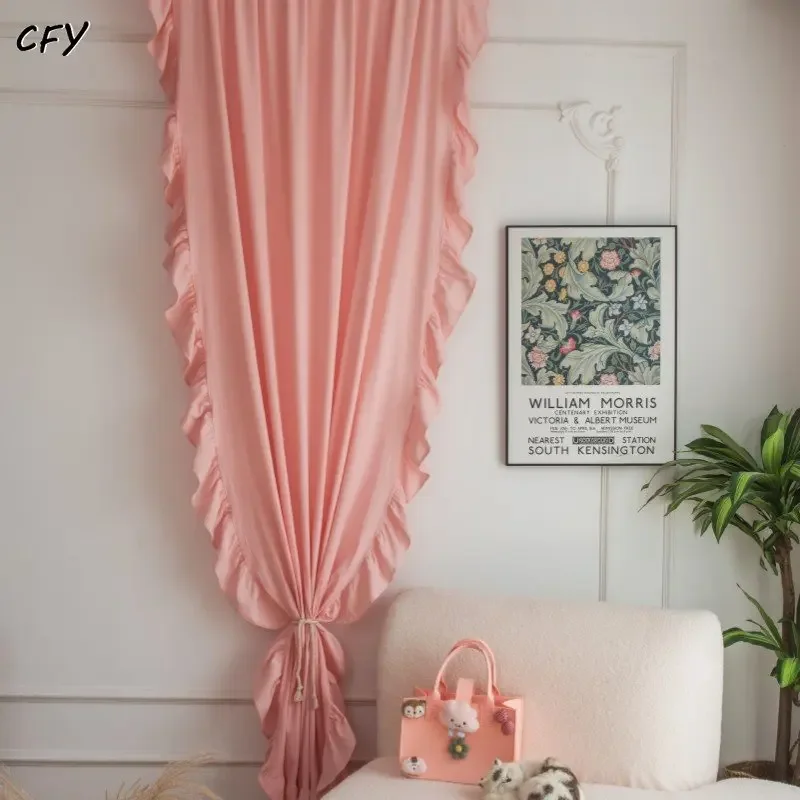

Cotton Linen Pink Princess Wind Lotus Leaf Window Curtain Blackout Valance for The Luxury Living Room Curtains for Living Room