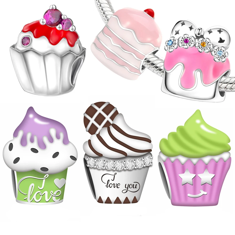 

2025 New Dessert Serise Silver Plated Cake Ice-cream Bead Charm Fit Pan Bracelet for Women Jewelry Accessories Making